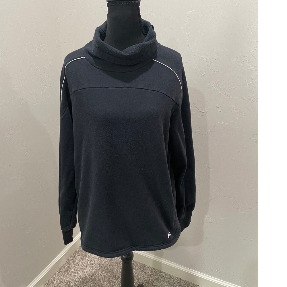 Under Armour Womens Funnel Neck Fleece Sweatshirt Black Loose Fit Medium